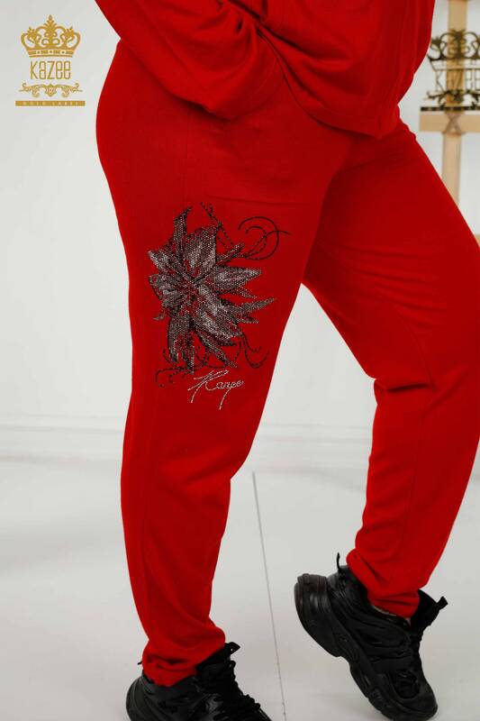 Женский спортивный костюм оптом - цветочный узор - красный - 16661 | КАZEE