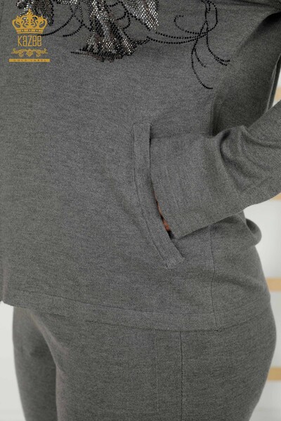 Женский спортивный костюм оптом - Цветочный узор - Серый - 16661 | КАZEE - Thumbnail