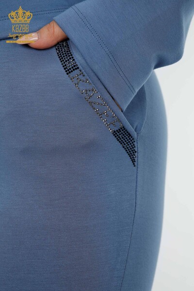 женский спортивный костюм оптом с вышивкой камнем индиго - 17430 | КАZEE - Thumbnail