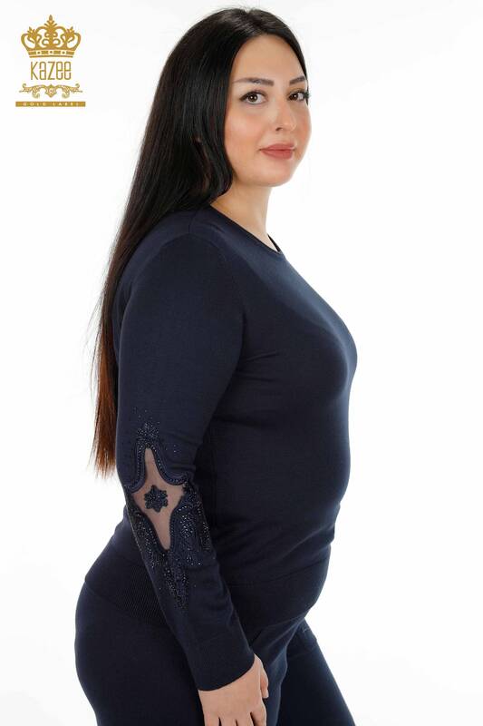 женский спортивный костюм оптом темно-синий с вышивкой камнем - 16569 | КАZEE