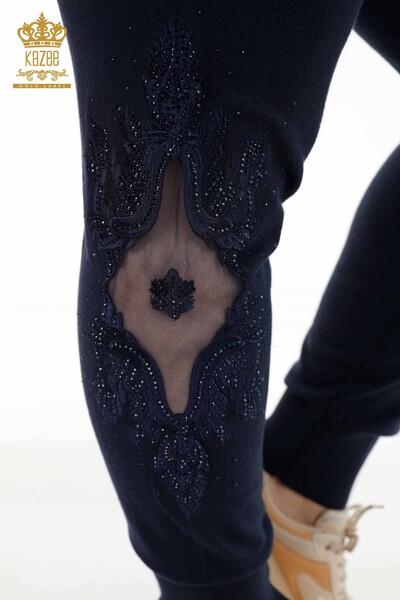 женский спортивный костюм оптом темно-синий с вышивкой камнем - 16569 | КАZEE - Thumbnail