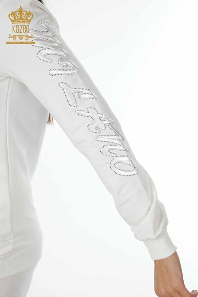 женский спортивный костюм оптом на молнии с рисунком цвета экрю - 17422 | КАZEE - Thumbnail