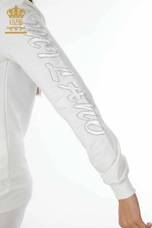 женский спортивный костюм оптом на молнии с рисунком цвета экрю - 17422 | КАZEE