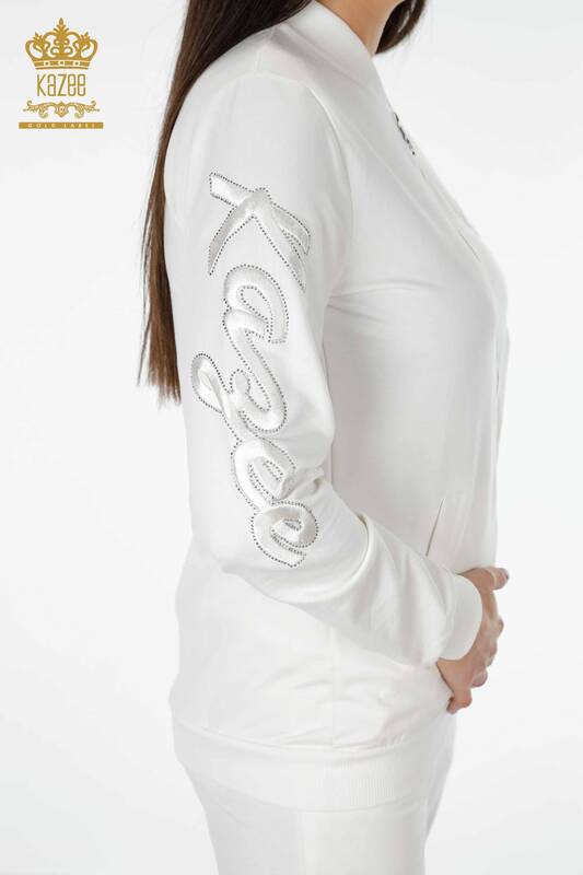 женский спортивный костюм оптом на молнии с рисунком цвета экрю - 17422 | КАZEE