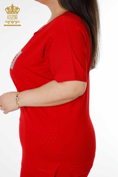 женский спортивный костюм оптом с коротким рукавом красный - 17389 | КАZEE - Thumbnail