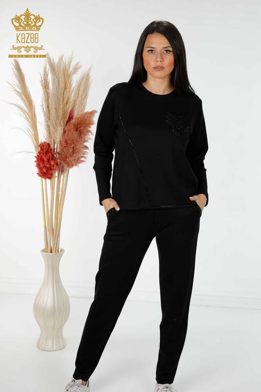 Женский спортивный костюм, оптовый карман, подробный черный - 17428 | КАZEE