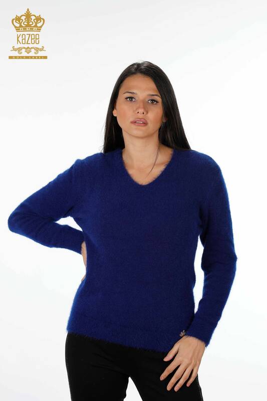Женский свитер ангора оптом с V-образным вырезом базовый - 18921 | КАZЕЕ
