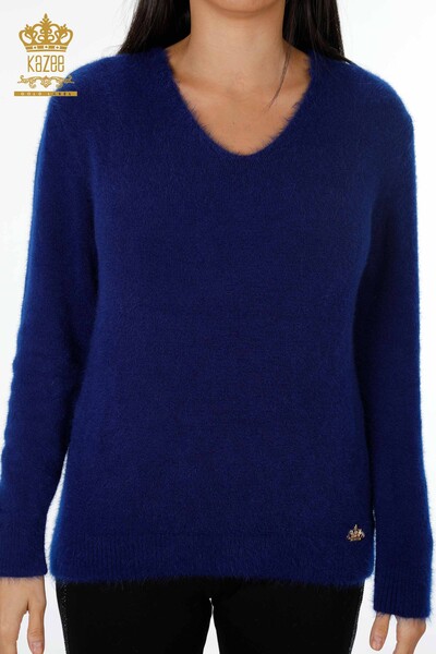 Женский свитер ангора оптом с V-образным вырезом базовый - 18921 | КАZЕЕ - Thumbnail
