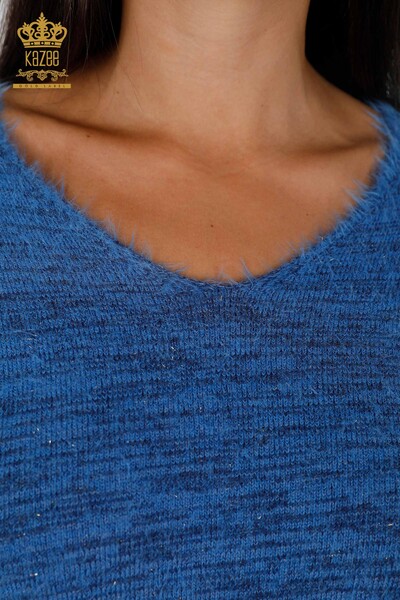 Женский свитер ангора оптом с v-образным вырезом люриксом - 19081 | КАZЕЕ - Thumbnail (2)
