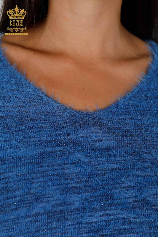 Женский свитер ангора оптом с v-образным вырезом люриксом - 19081 | КАZЕЕ