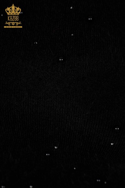 Женский свитер ангора оптом с v - образным вырезом с камнями жемчужина - 18685 | КАZЕЕ - Thumbnail (2)