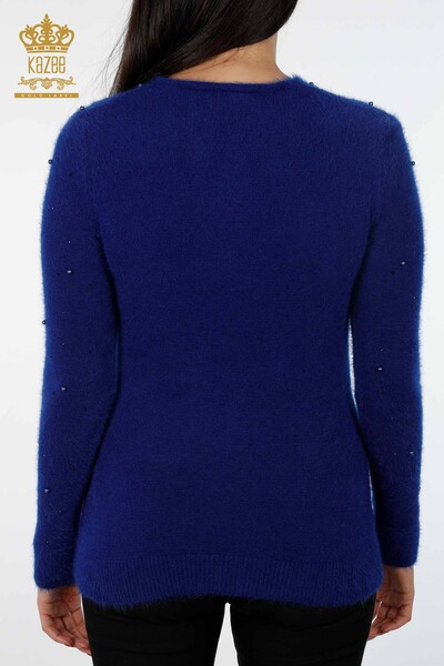Женский свитер ангора оптом с v - образным вырезом с камнями жемчужина - 18685 | КАZЕЕ - Thumbnail