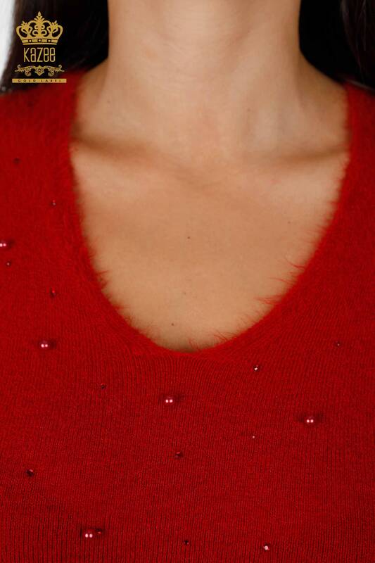 Женский свитер ангора оптом с v - образным вырезом с камнями жемчужина - 18685 | КАZЕЕ