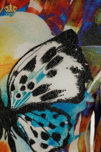 Женский свитер ангора оптом стойка воротник с цифровым принтом бабочка - 18943 | КAZEE - Thumbnail (2)