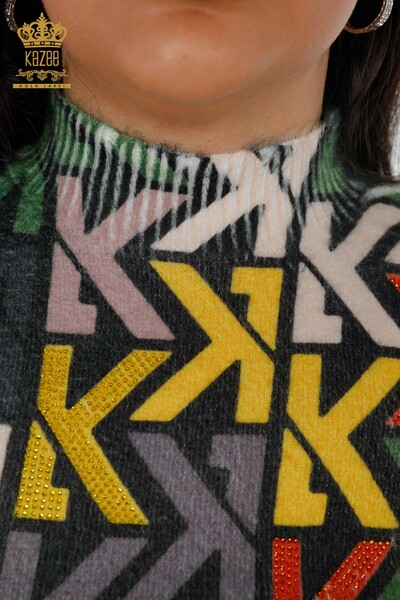 Женский свитер ангора оптом стойка воротник с цифровым принтом буква К - 18938 | КAZEE - Thumbnail