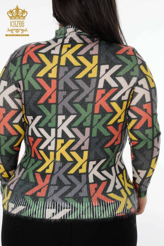 Женский свитер ангора оптом стойка воротник с цифровым принтом буква К - 18938 | КAZEE