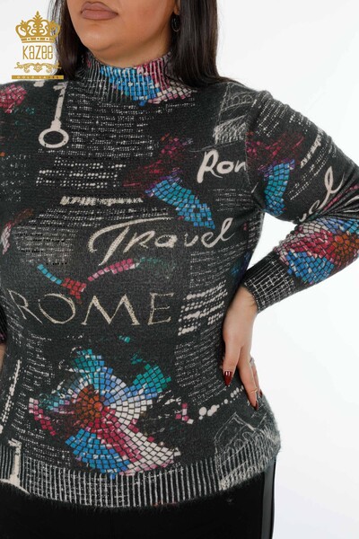 Женский свитер ангора оптом стойка воротник с цифровым принтом надписью - 18926 | КAZEE - Thumbnail