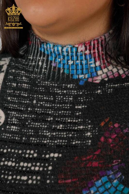 Женский свитер ангора оптом стойка воротник с цифровым принтом надписью - 18926 | КAZEE