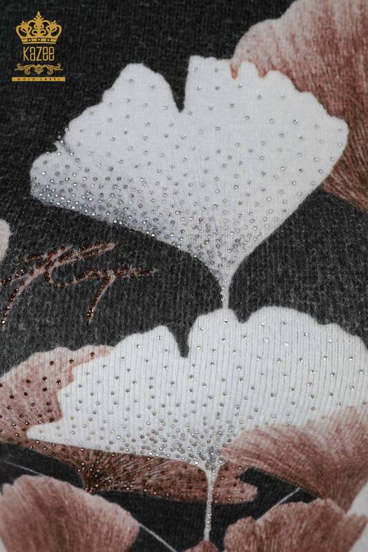 Женский свитер ангора оптом стойка воротник с цифровым принтом цветы - 18942 | КAZEE