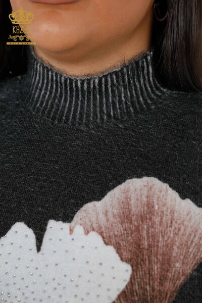 Женский свитер ангора оптом стойка воротник с цифровым принтом цветы - 18942 | КAZEE - Thumbnail