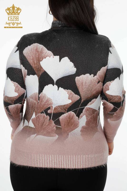 Женский свитер ангора оптом стойка воротник с цифровым принтом цветы - 18942 | КAZEE