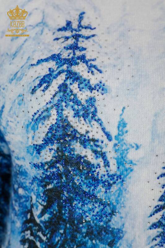 Женский свитер ангора оптом стойка воротник с цифровым принтом зима - 18925 | КAZEE