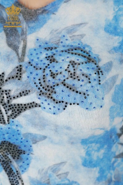Женский свитер ангора оптом v-вырез с цифровым принтом цветы - 18429 | КAZEE - Thumbnail