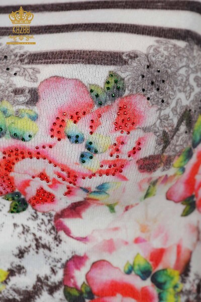 Женский свитер ангора оптом v-вырез с цифровым принтом цветы - 18513 | КAZEE - Thumbnail