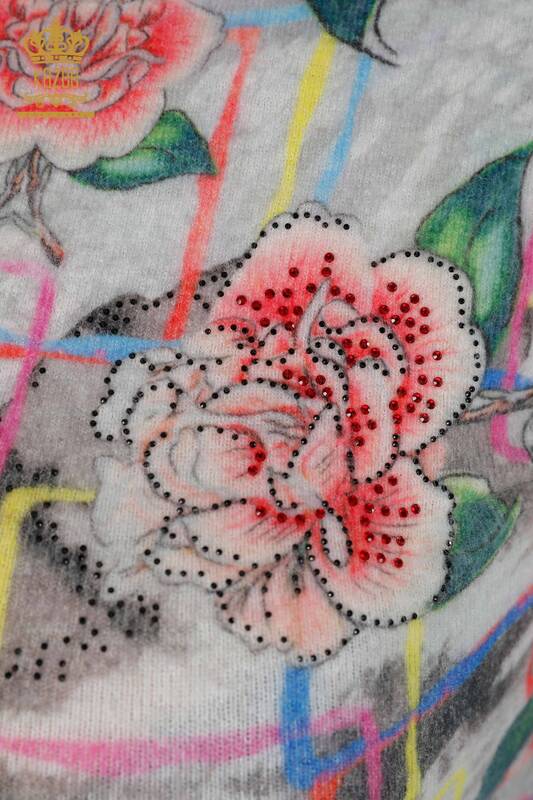 Женский свитер ангора оптом водалазка с цифровым принтом цветы - 18636 | КАZEE
