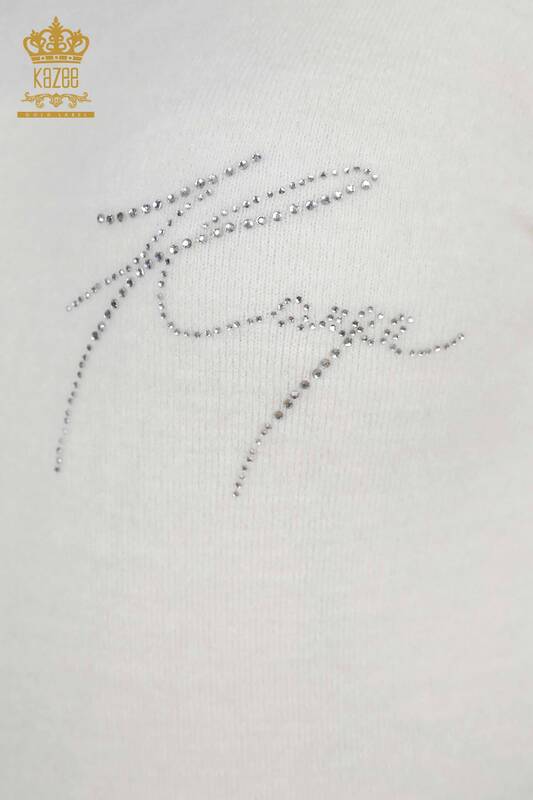 Женский свитер ангора оптом водолазка на рукаве с камнями логотипом фирмы - 18734 | КАZЕЕ