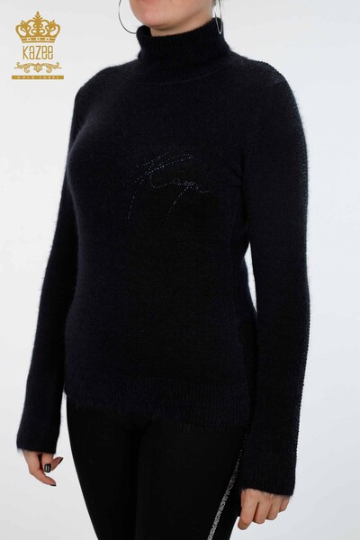 Женский свитер ангора оптом водолазка на рукаве с камнями логотипом фирмы - 18734 | КАZЕЕ - Thumbnail