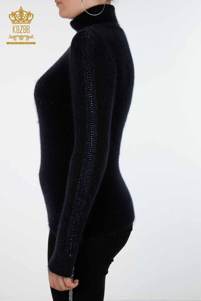 Женский свитер ангора оптом водолазка на рукаве с камнями логотипом фирмы - 18734 | КАZЕЕ - Thumbnail