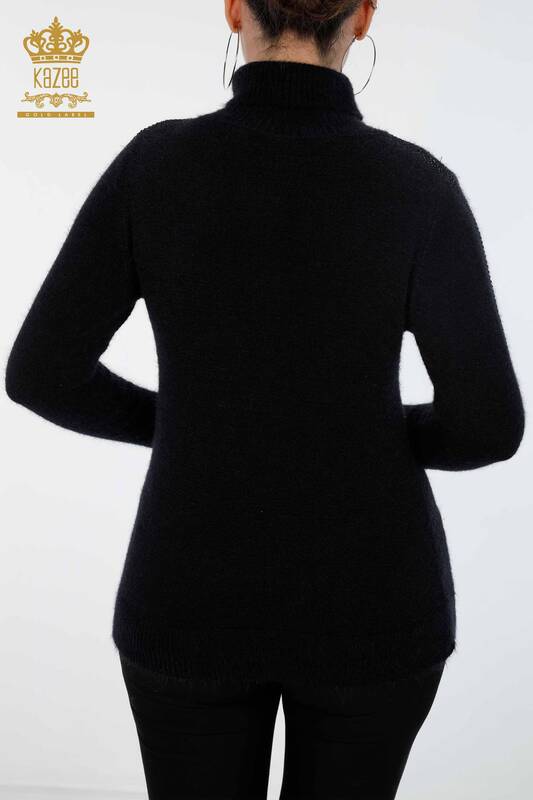 Женский свитер ангора оптом водолазка на рукаве с камнями логотипом фирмы - 18734 | КАZЕЕ