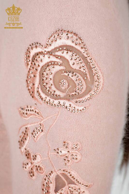 Женский свитер ангора оптом водолазка на рукаве вышивка цветы с тюлью - 18781 | КАZЕЕ