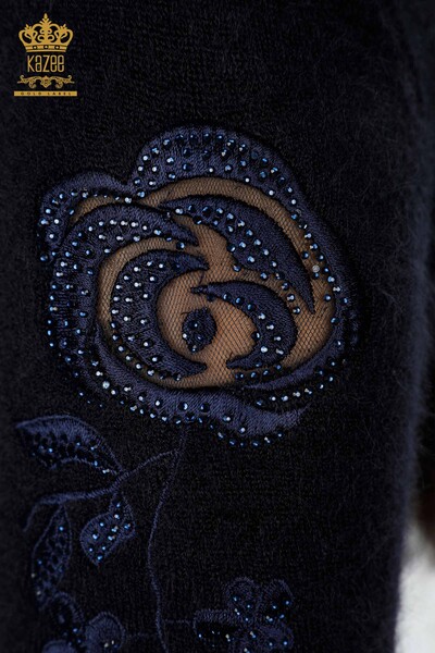 Женский свитер ангора оптом водолазка на рукаве вышивка цветы с тюлью - 18781 | КАZЕЕ - Thumbnail