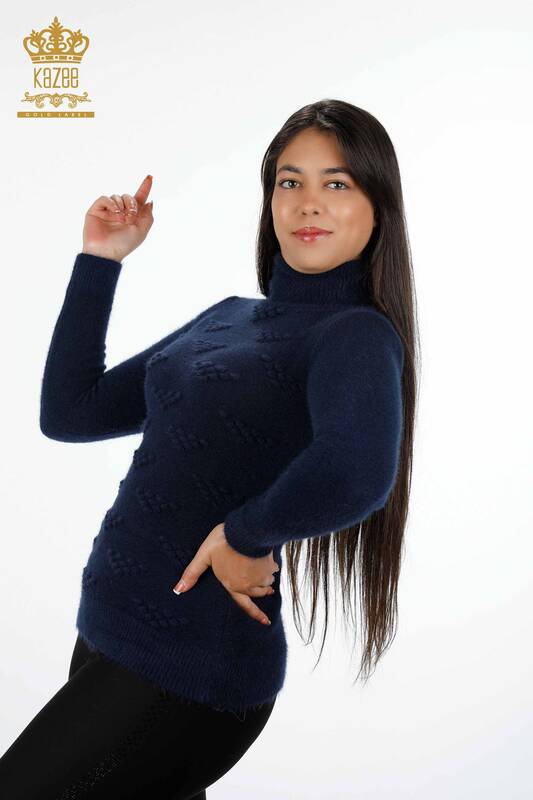 Женский свитер ангора оптом водолазка с вышивкой в виде ромбик - 18720 | КАZЕЕ