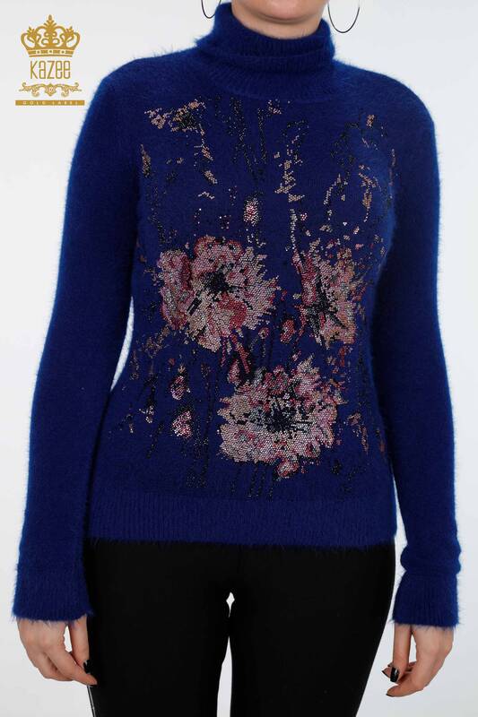 Женский свитер ангора оптом водолазка цветы с камнями узорами - 18906 | КАZЕЕ