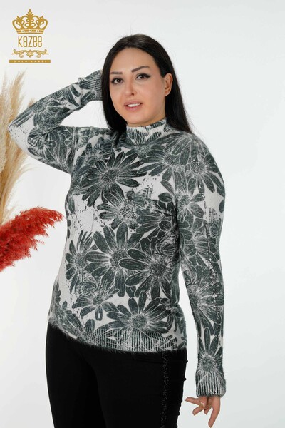 женский свитер оптом ангора кристалл камень вышитый бежевый - 16006 | КАZEE - Thumbnail