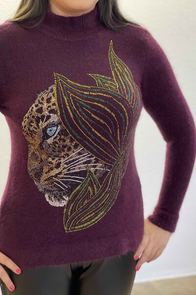 Женский свитер оптом с леопардовой вышивкой из ангоры - 18907 | КАZЕЕ - Thumbnail