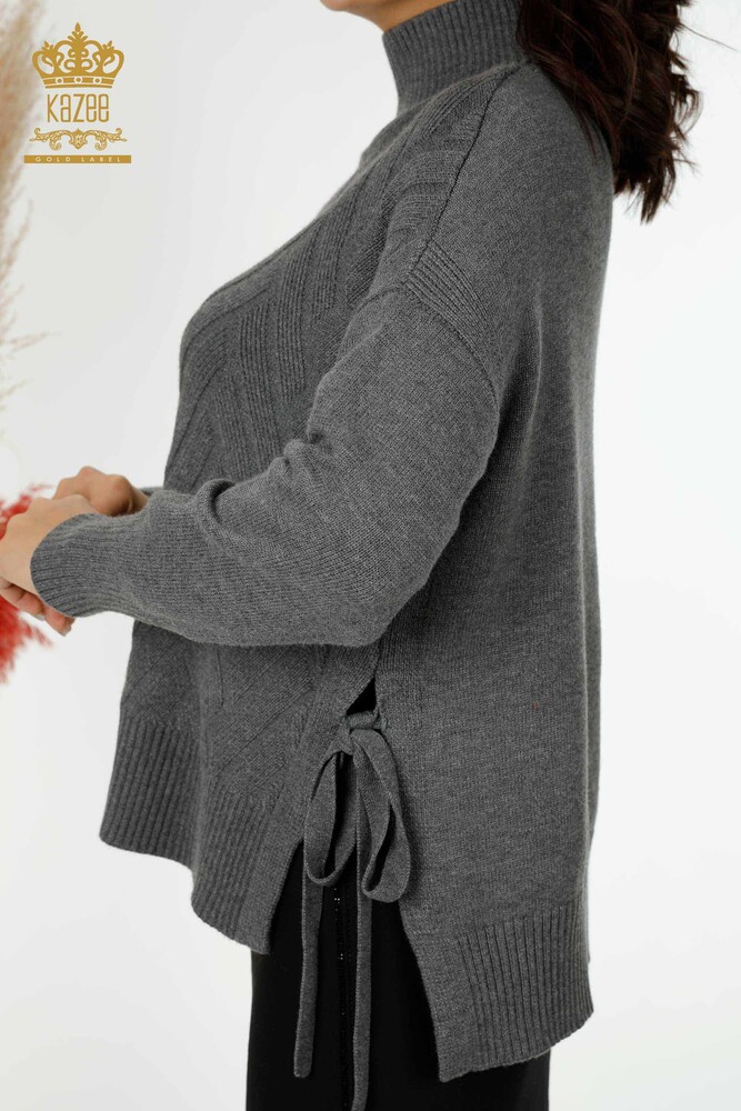 Женский трикотажный свитер оптом антрацитовый с завязками по бокам - 30000 | КАZEE - 4