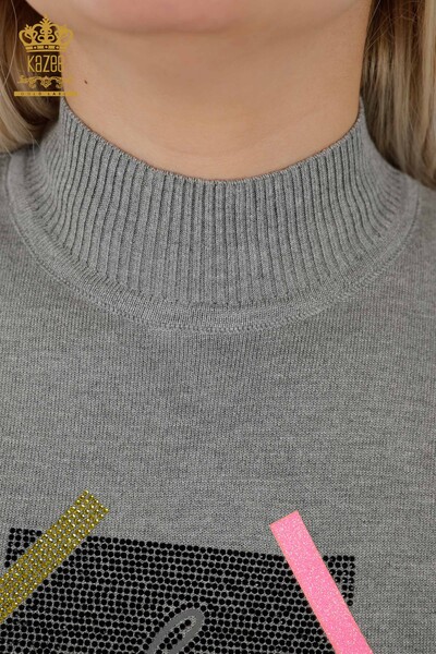 Женский трикотажный свитер оптом - с коротким рукавом - серый - 30029 | КАZEE - Thumbnail