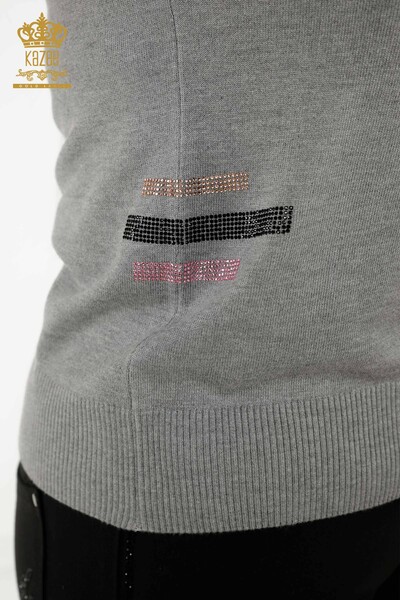 Женский трикотажный свитер оптом - с коротким рукавом - серый - 30029 | КАZEE - Thumbnail