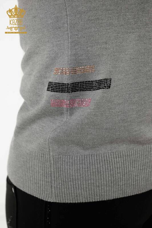 Женский трикотажный свитер оптом - с коротким рукавом - серый - 30029 | КАZEE