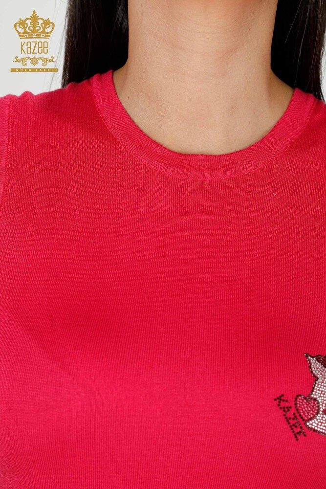 Женский трикотаж оптом Кошка с узором без рукавов Фуксия - 16902 | КАZEE - 4