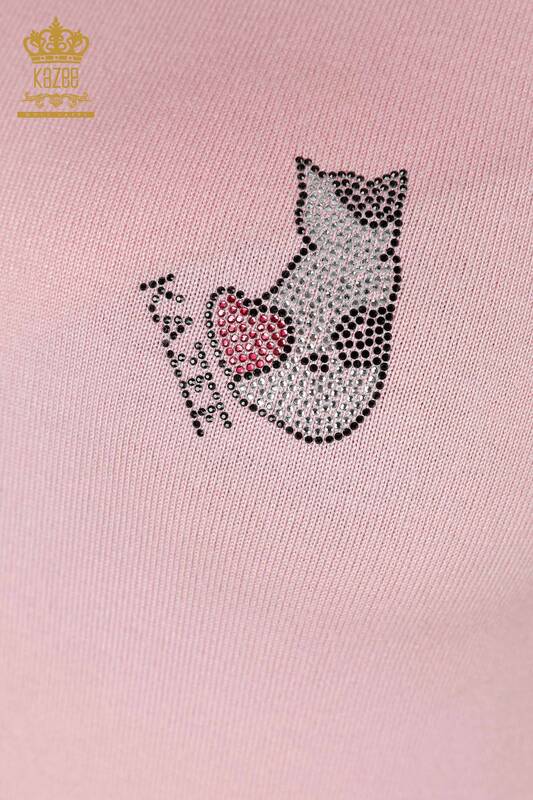 Женский трикотаж оптом Кошка с узором без рукавов Розовый - 16902 | КАZEE