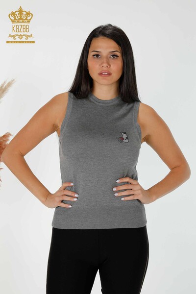 женский трикотаж оптом кошка с рисунком без рукавов серый - 16902 | КАZEE 