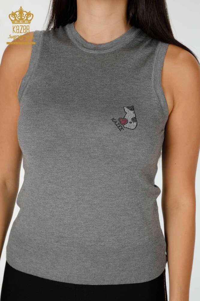 женский трикотаж оптом кошка с рисунком без рукавов серый - 16902 | КАZEE - 2