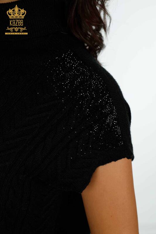 женский трикотаж оптом плечо кристалл камень вышитые черный - 30097 | КАZEE