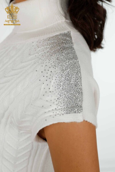 женский трикотаж оптом плечо кристалл камень вышитые экрю - 30097 | КАZEE - 4