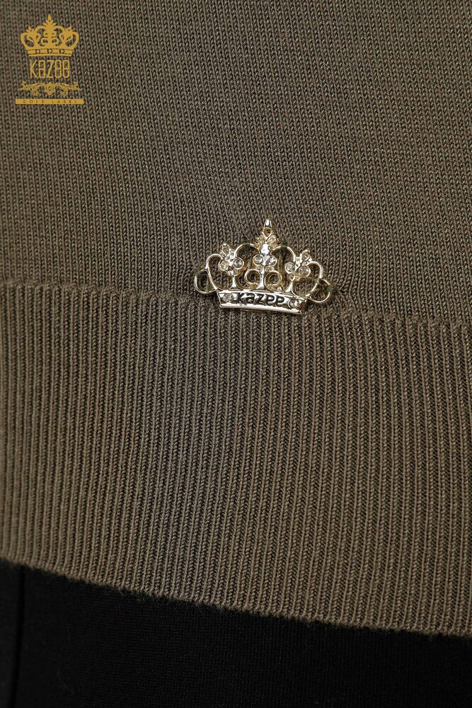 Женский трикотажный свитер оптом - Базовый - С логотипом - Хаки - 30213 | КАZEE - 5